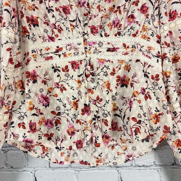 Anthropologie Puff Sleeved Lace Buttondown Top Blouse Multi Floral Boho - Picture 8 of 16